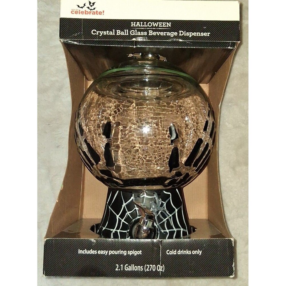 Halloween Crystal Ball Glass Beverage Dispenser Cold Drinks Only 2.1 gallons